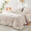 HYMOKEGE Beige Twin Comforter Set Seersucker 5 Pieces, All Season Luxury Bed in a Bag for Bedroom, Bedding Set with Comforters, Sheets, Pillowcase & Sham