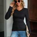 CiCiBird Women's V Neck Long Sleeve Blouse Lace Patchwork Slim Fit T Shirt Casual Fall Clothes (Green, L)