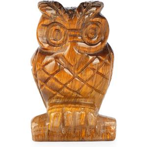 2" Yellow Tiger Eye Crystal Owl Figurine Gem Stone Owls Statue Animals Carving Owl Gifts for Home Office Decor