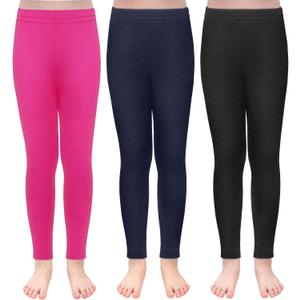 TODDOR 3 Pack Girls Winter Fleece Lined Leggings Stretchy Solid Velvet Pants Warm and Soft Tights for Kids (10-12 Years, Black, Navy, Hot Pink)