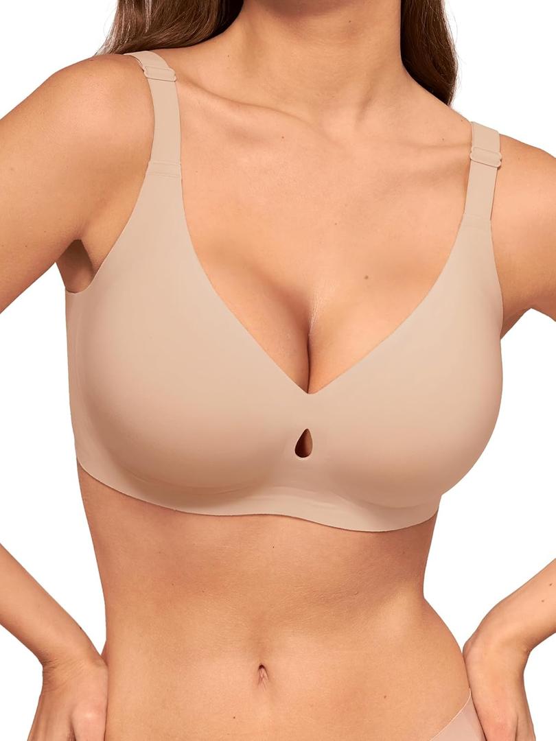 LUCKMEEY Bras for Women No Underwire Wireless Bras - Seamless Push Up Full Coverage Bralettes Comfortable Everyday Bra (Beige) Medium