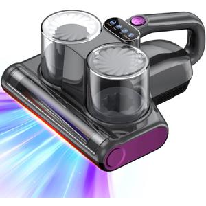 Mattress Vacuum Bed Vacuum Cleaner with UV 16Kpa Suction HEPA Filter 253.7nm UV-C Light & 30000 Rpm/Min Brushroll Rotation & Heating & Ultrasonic Quintuple Tech, Widened Suction Port, 500W, Corded (Dark Gray)