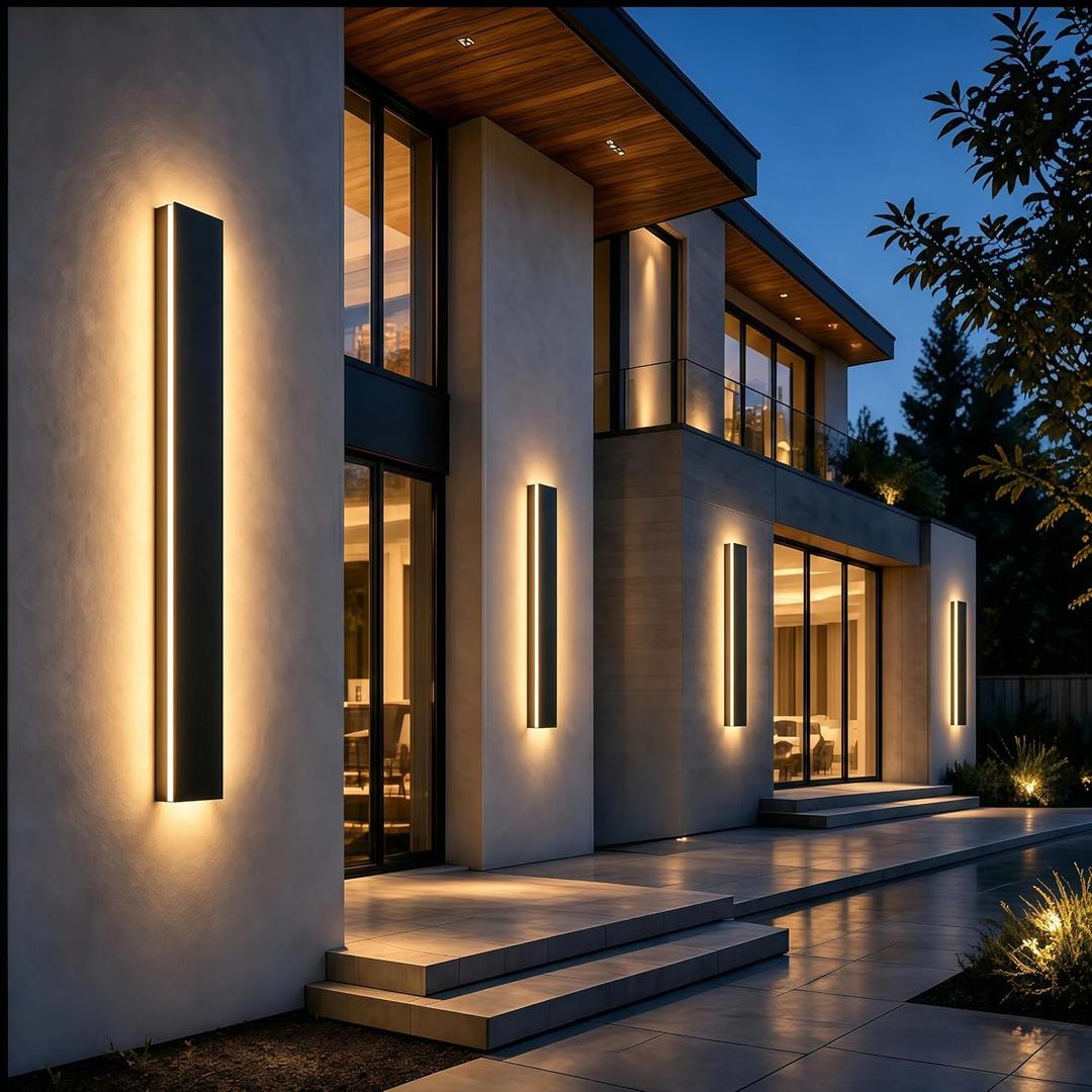 2pcs 39in Modern Outdoor Wall Light, 4.33in Wide Linear Exterior Wall Light, IP65 Waterproof Dimmable Outdoor Sconce, Black Long LED Exterior Lighting Fixture for Garage, Front Door, Porch