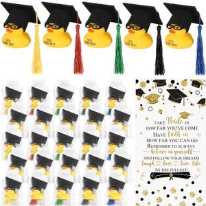 Deekin 30 Sets Graduation Rubber Ducks Thank You Gift Set You're Ducking Great Cheer up Cards Graduation Mini Rubber Ducks with Glasses and Hats with Card Organza Bags Bulk Students Coworkers(Grad)