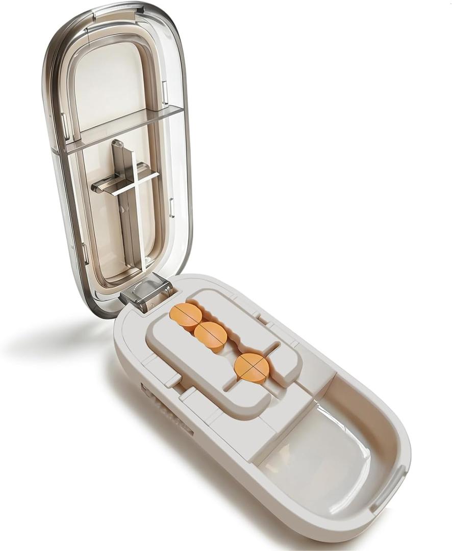 Pill Cutter for Cutting Multiple Pills, 1/2 1/4 Pill Splitter for Large, Small and Tiny Pills, with Improved Sharp Blade, Adjustable Centering Device