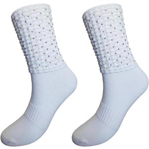 Irish Dance Poodle Socks w/Crystals, Championship Length, White, X-Small-Large (White)