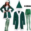 Sureio 4 Pcs Mrs Santa Claus Costume Women Christmas Dress Suit Cosplay Velvet Outfit with Belt Hat Striped Tights Elf Ears, Women, Adult