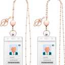 Blulu 2 Styles Set Women Beaded Lanyard with ID Holder Retractable Badge Reel Back to School Gift Stainless Steel Necklace with Water Resistant Name Badge Holder for Teacher Student(Rose Gold)
