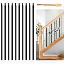 10 Pcs Iron Balusters for Staircase, 1/2" x 36" Wrought Iron Balusters, Metal Square Straight Hollow Iron Spindles for Stairs, Black Iron Stair Balusters for Staircase Interior