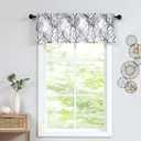 FMFUNCTEX Window Valance Curtains Yellow Grey Tree Branch Print on Semi Sheer White Short Valance for Kitchen Bathroom Rod Pocket Window Treatment 1 Panel, 50 x 15 Inches