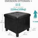 18 Inches Cube Storage Ottoman, Faux Leather Collapsible Square Folding Ottoman Furniture with Storage for Living Room Bedroom, Foot Rest Foot Stool with Legs, Black 18x18x18 Inches