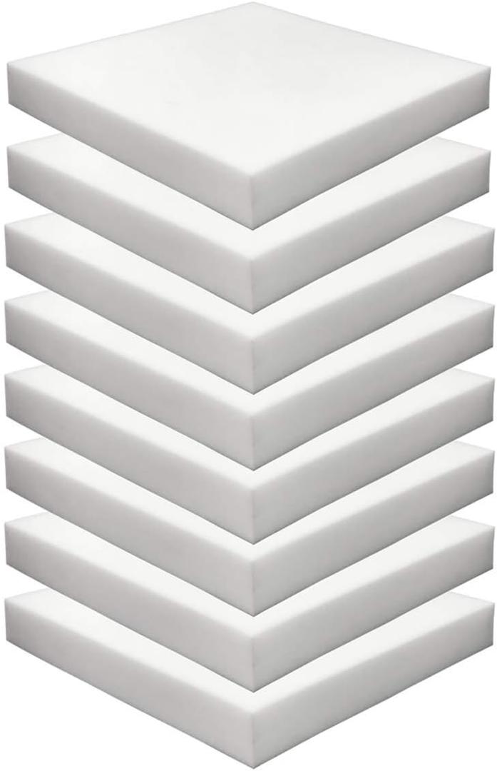 Foamma 8-Pack 2" x 20" x 20" High-Density Upholstery Foam Padding - Couch Cushion Replacement, Chair Foam, Square Padding for Seats
