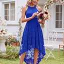 Dressystar Women Halter Lace Wedding Guest Dress Hi-Lo Cocktail Party Bridesmaid Formal Dresses, Royal Blue XS