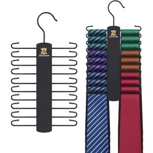 ZEDODIER 2 Pack Tie Hanger with 40 Hooks, Space Saving Necktie Organizer for Men, Large Capacity Tie and Belt Wooden Hanger for Closet, Black