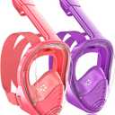 QingSong Kids Snorkel Mask Full Face, Snorkeling Set with Camera Mount, Foldable 180 Degree Panoramic View Snorkeling Gear Anti-Fog Anti-Leak (X-Small, Pink/Purple)