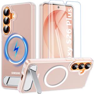 For Samsung Galaxy S26 Plus Case with Stand&Screen Protector,Strong Magnetic Galaxy S26 Plus Phone Case[Adjustable 3 Kickstand Ways] Military Protection Galaxy S26+ Case Slim Shockproof 5G Cover,Clear