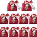 HOSDZOU 10 Pack Leather Wedding Candy Gift Bags with Handle Reusable Party Favor Boxes for Weddings, Baby Showers, Birthday, Weddings, Christmas, Halloween (Rose Red, Large)