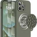 Magnetic for iPhone 14 Pro Max Case, Compatible with MagSafe, [Full Camera Protection][2 Screen Protectors], Suction Cup Phone Mount Silicone Shockproof Protective Phone Case 6.7", Olive Green