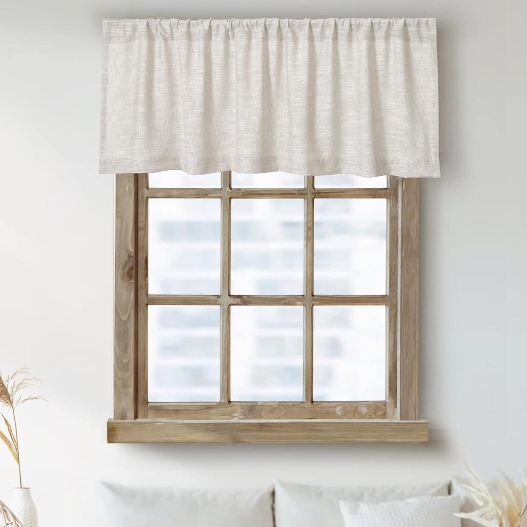 Kitchen Valances for Windows Modern Farmhouse Cotton Linen Valance Curtains Topper Country Rustic Bathroom Small Window Treatment Bohemian Decor (54x18 inch, Natural)