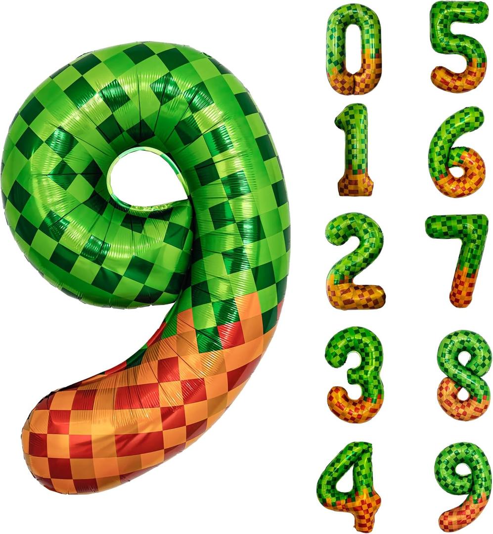 3 x Pixel & TNT Theme 40in Giant Number Balloons - Foil Mylar Birthday Party Decorations for Kids Adults Cumpleaos, Block Style Pixel Art Shape Balloon Decor Supplies (Pixel, Number 9)