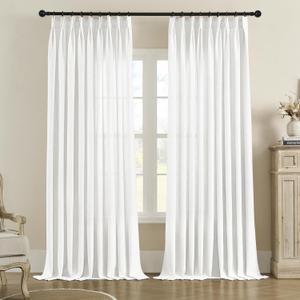 MASWOND Extra Long Pinch Pleated Sheer Curtains for Living Room 52 x 120 Inches 2 Story Light Filtering Pleat Drapes for Sliding Patio Door High Ceiling Pleat Curtain with Hooks (1 Panel, White)