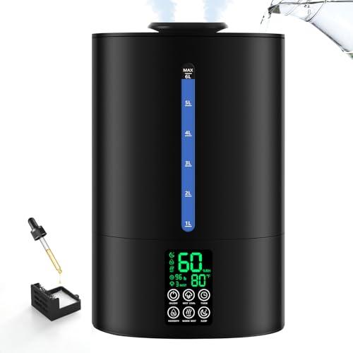 6L Humidifiers for Bedroom Large Room Home, Cool and Warm Humidifier for Plants Mist Top Fill Desk Humidifier Essential Oil Diffuser, Quiet Humidifiers with Adjustable Mist,360°Nozzle-Graphite