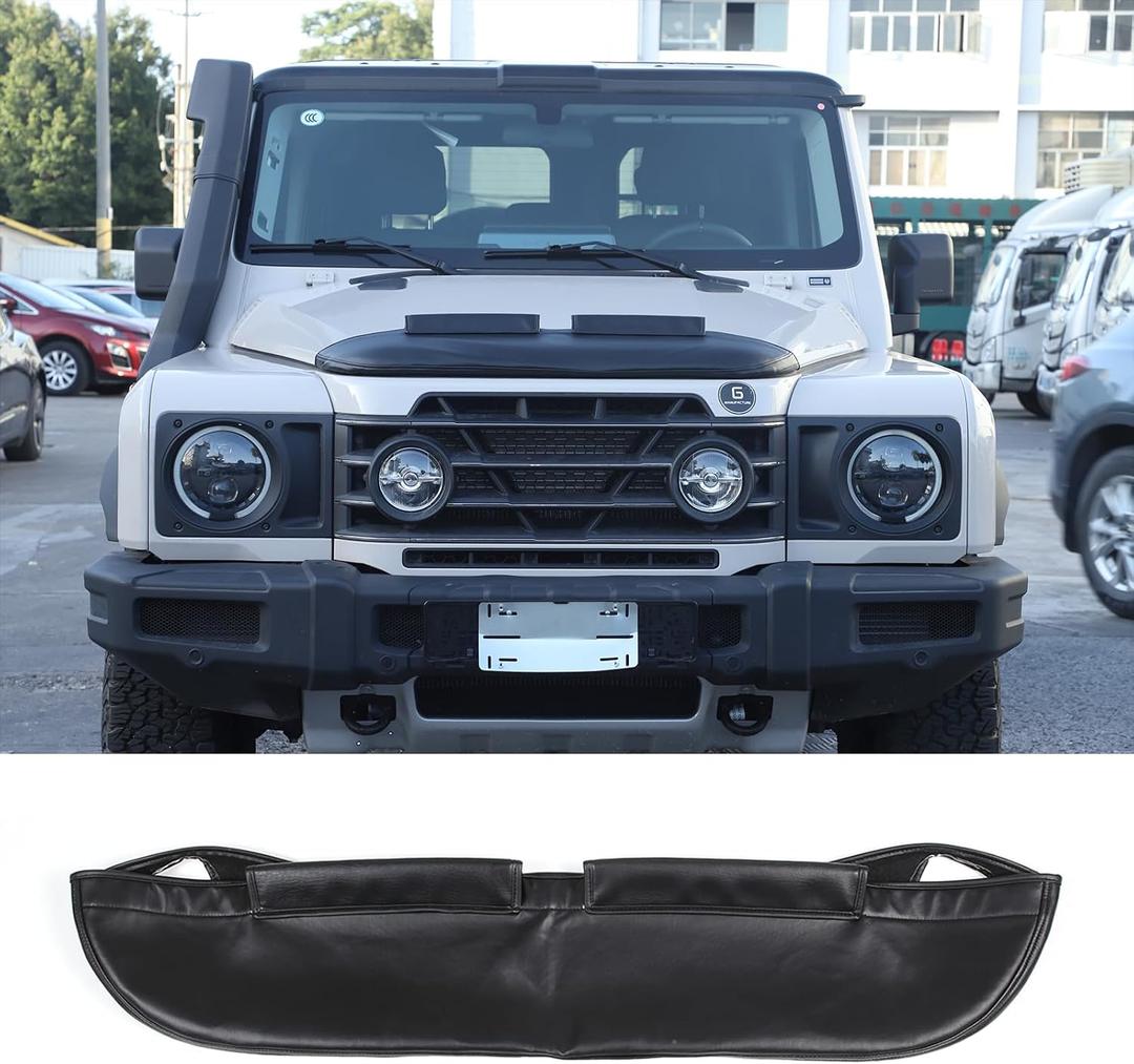 Hood Protector Compatible with INEOS Grenadier 2020-2025 Accessories, Front End Nose Mask, Car Bonnet Mask Hood Bonnet Bra Cover, Hood Bra Stone Guard Protector, Leather (Black)