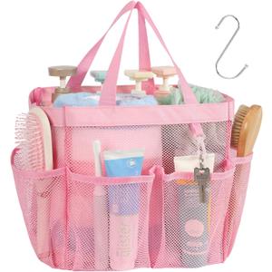 F-color Mesh Shower Caddy Portable, Large Capacity Shower Bag Basket Tote for College Dorm Room Toiletry Gym Rv Essentials, Bathroom Caddy Bag with S Hook