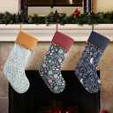 Jamntower 3pcs 18 Inches Floral Christmas Stocking Flower Pattern Printed Velvet Christmas Stockings Large Hanging Socks for Family Xmas Tree Party Holiday Decoration Gift