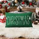 OTOSTAR Christmas Pillow Covers 16x24 Inch Merry Christmas Green Throw Pillow Cover Winter Holiday Lumbar Cushion Case Decoration for Sofa Couch (Green)