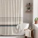 AmazerBath Boho Shower Curtain Set, Grey Shower Curtain with Tassels, Rustic Faux Linen Gray Striped Modern Farmhouse Shower Curtain with Hooks, Light Tan Toned, 72x72 Inches (Stripe Gray)