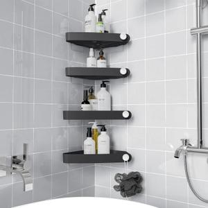 Sotfamily Plastic Shower Caddy Corner (for 90 Only), 4 Pack Adhesive Corner Shower Shelves for Smooth Wall Bathroom Organizers and Storage, Black