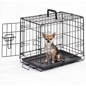 Small Dog Crate 18 Inch Foldable Single Door Dog Cage Pet Kennel | Metal Wire, Secure Lock, Plastic Leak-Proof Pan Tray, Indoor Outdoor Training Pet