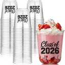 Potchen 50pcs Graduation Cups Class of 2026 12oz Clear Plastic Graduation Party Cups for 2026 Celebration Party Supplies Congrats Grad Tableware Decoration(Black)