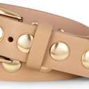 WERFORU Women Fashion Leather Belt Studded Leather Belt Ladies Belts for Jeans Dress Punk Belt (25"-30" Waist Adjustable, Khaki)