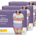 Basics Incontinence Underwear for Women, Protective, Disposable, Postpartum, Maximum Absorbency, Large, Lavender, 54 Count (3 Packs of 18)