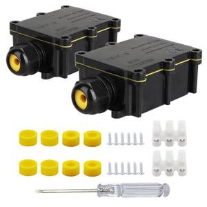 Helunsi 2 Pieces Waterproof IP68 External Junction Box, 2 Way Outdoor Junction Box, Underground Plug Line Coaxial Cable Connector Wire Range 5 to 15mm Electrical Power Cord Weatherproof Boxes - Black