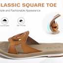 ONCAI Slides for Womens,Flat Dressy Square Toe Summer Beach Sandals for Woman with Comfortable Non-slip Rubber Soles Size 6-11 (8, Fashion Beige)