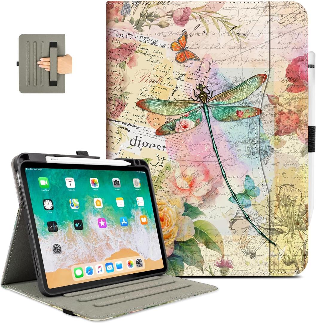Vimorco Case for iPad Air 11 inch M4/M3/M2 (2026/2025/2024),for iPad Air 5th/4th Generation (2022/2020) 10.9 inch,for iPad Pro 11 inch 4th/3rd/2nd/1st Gen,Pencil Holder&Hand Strap&Pocket,Dragonfly