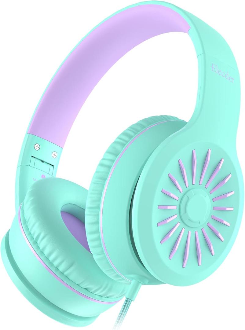 ELECDER i45 Headphones Wired, On-Ear Kids Headphones with 1.5M No-Tangle Cord, Foldable Portable Stereo 3.5mm Headset for School Kids Teens, Smartphones Tablet Computer Laptop, Airplane Travel, Green