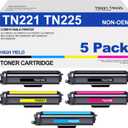TN221 TN225 Toner Cartridge High Yield Replacement for Brother TN 221 TN 225 Compatible with MFC-9130CW HL-3170CDW HL-3140CW HL-3180CDW MFC-9330CDW (2 Black, 1 Cyan, 1 Magenta, 1 Yellow, 5 Pack)
