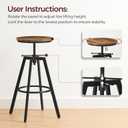 Bar Stools, Height Adjustable Swivel Bar Stool, Counter Height Bar Stool, Industrial Bar Stools, Vintage Round Bar Chair with Sturdy Metal Frame, Rustic Brown 