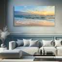 Sunset Ocean Beach Canvas Wall Art Living Room Ocean Picture Coastal print poster Blue Seascape Theme wall decor Modern Coastal Seascape Painting Seaside Artwork for Home Bedroom Framed