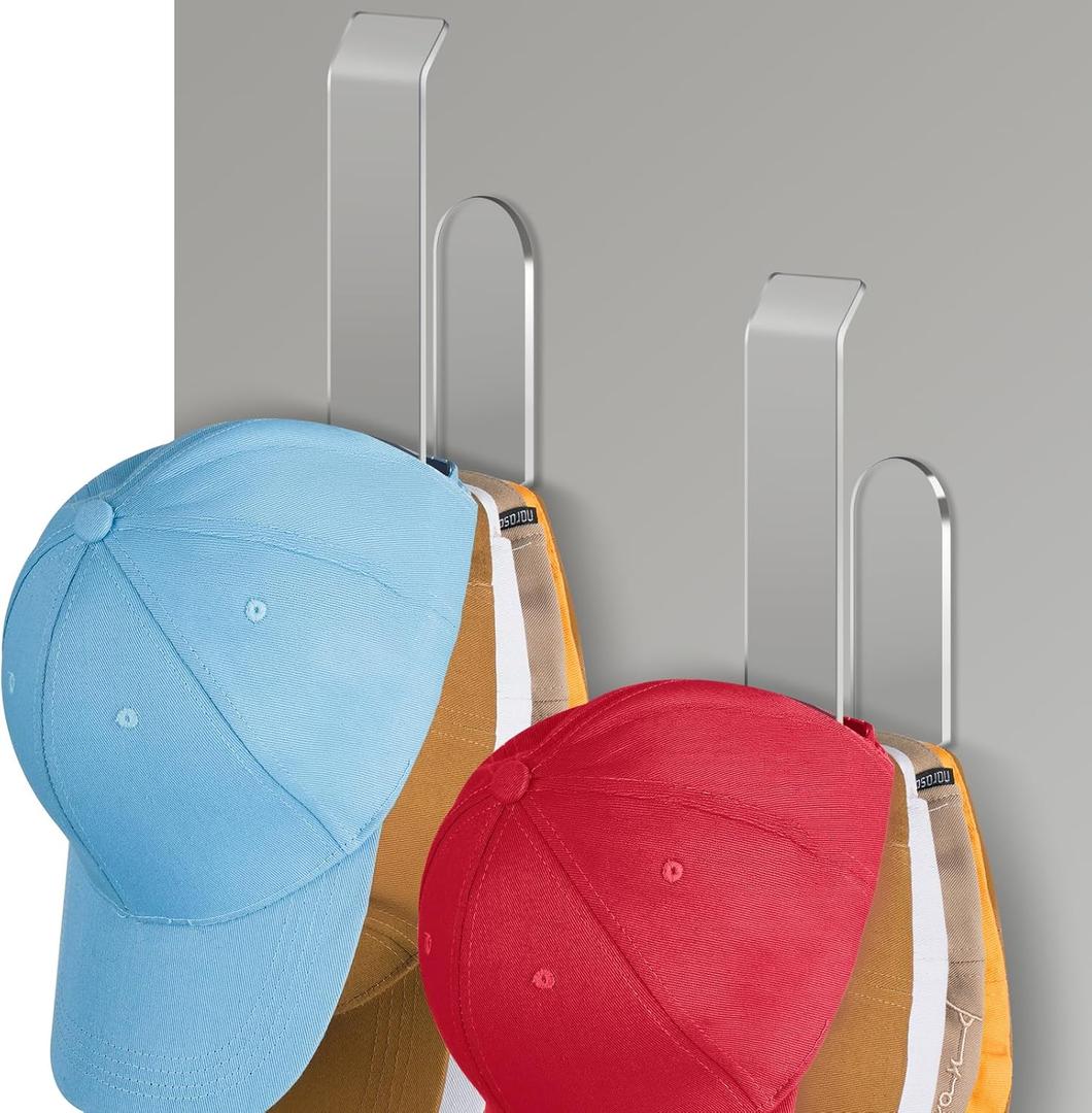 NiHome Clear Acrylic Hat Racks for Baseball Caps, Removable No-Drill Hat Holder Storage Organizer with Nano Adhesive Tape, Hat Hanger for Door, Bedroom & Closet, 2-Pack