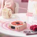 The Waves Vinyl Player, Waves Bluetooth Speaker, 2025 New Portable Vintage Vinyl Speaker with Adjustable Light and Time for Bedroom, Party (Pink)