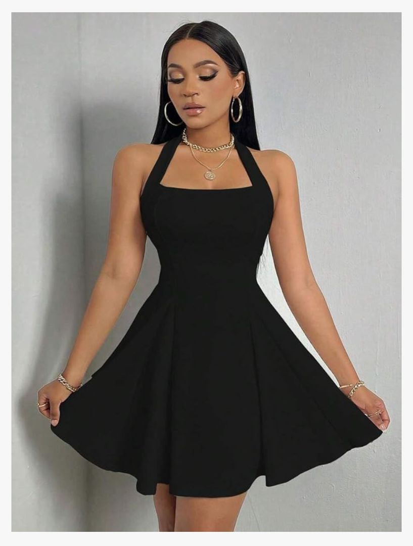 Narecte Womens Summer Dress Halter Neck Sexy Dress Casual Dresses for Women Backless A-line Mini Dress Cute Dresses size XL