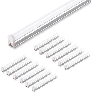 Barrina 12 Pack T5 LED Shop Light 4FT, 4000K Cool White,2200lm, 20W, Utility Linkable Lights, Ceiling and Under Cabinet Light, ETL Listed, ON/Off Switch for Workshop