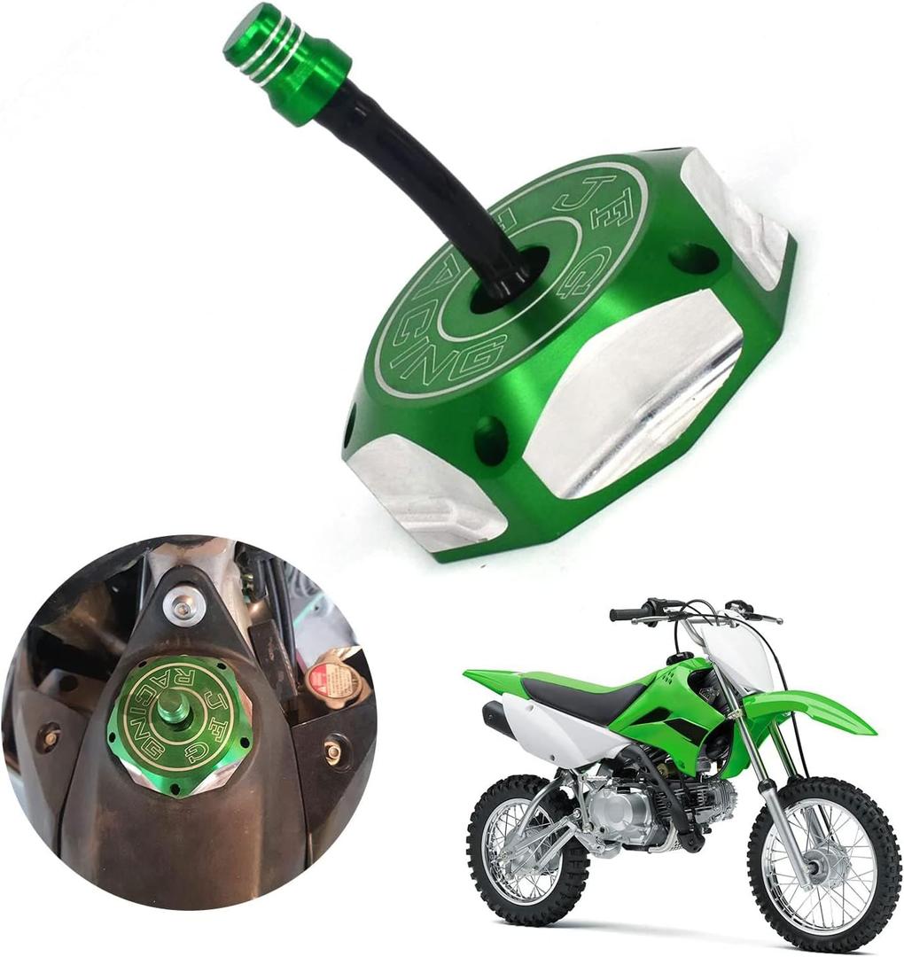 JFG RACING Dirt Bike Gas Cap,Motorcycle Gas Fuel Tank Cap with Breather Valve CNC for KX85 KX100 KX250 KX250F KX450F KX450 KLX450R KLX 110 KLX110 Dirt Pit Bike Green