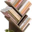 Hoctieon 4 Tier Tree Bookshelf, 4 Shelf Bookcase, Modern Book Storage, Free Standing Tree Bookcase, Utility Organizer Shelves for Home Office, Living Room, Bedroom, Greige