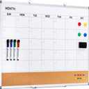 Comix Dry Erase Calendar Whiteboard Corkboard Combo, 36 * 24 inch Monthly Calendar and Bulletin Board Combination for Wall, Aluminum Frame Planner with Dry Erase Markers, Magnets, Push Pins